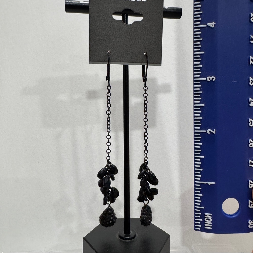 Express Black Earrings with Unique Rhinestone Pendants - Picture 4 of 4